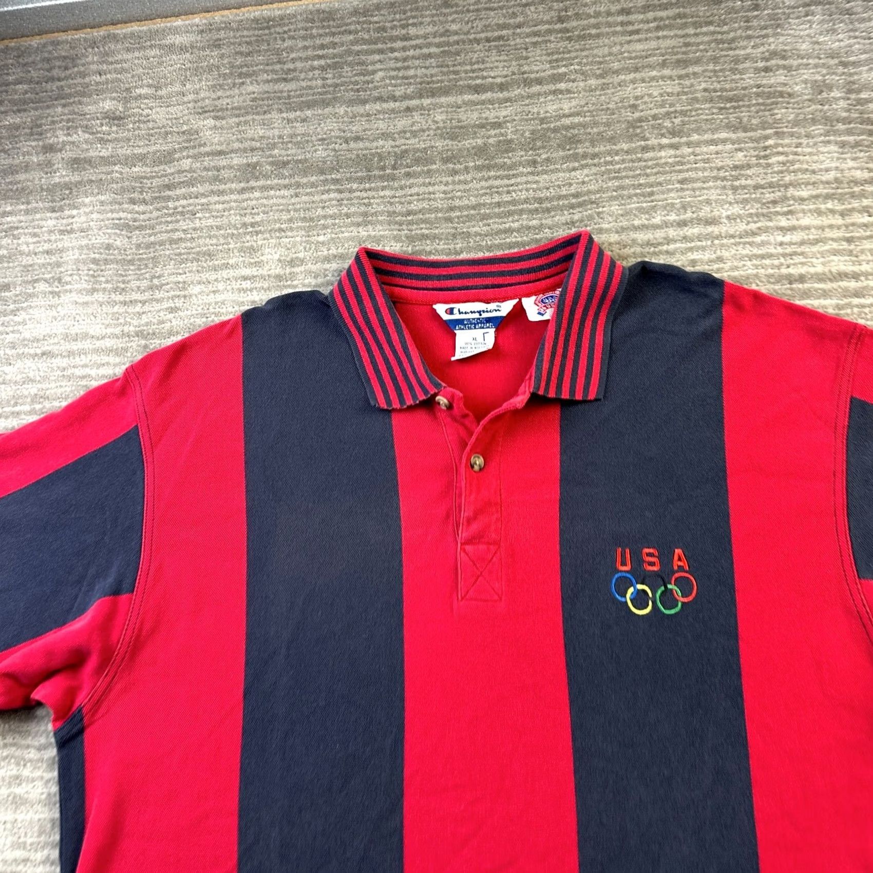 Champion VINTAGE Champion Polo Shirt Mens XL Red Blue Olympics 90s Shirt Polos Polo 90s Mens Fashion Golf Size US XL / EU 56 / 4 - 3 Thumbnail
