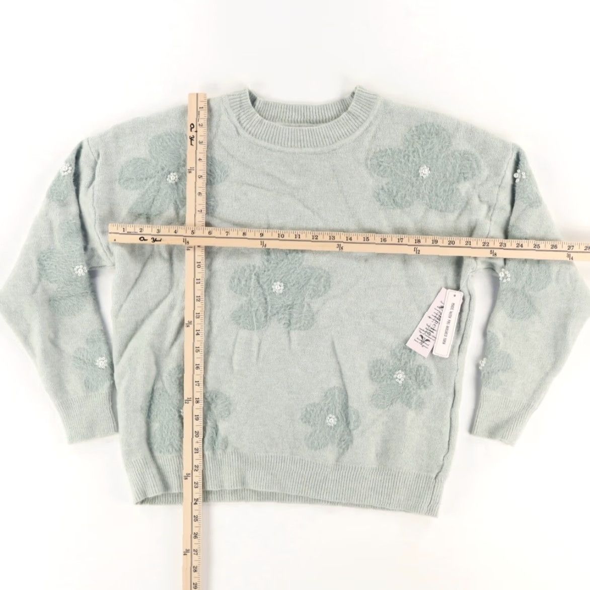 Nanette Lepore Nanette Lepore Cozy Flower Carm Crewneck Solid Long Sleeve Sage Women's L Sweater Shirt Size L / US 10 / IT 46 - 3 Thumbnail