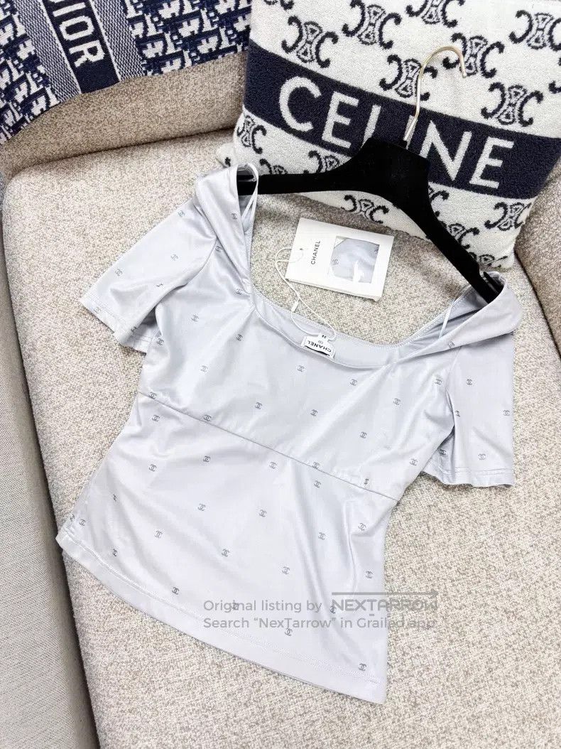 Chanel Chanel Gray full-print small logo square collar bottom sho Size XS / US 0-2 / IT 36-38 - 4 Thumbnail