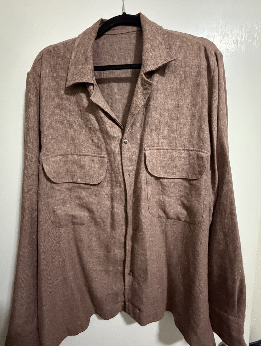 Stoffa Long Sleeve Camp Shirt (Mauve Linen Wool Silk Herringbone) Size US L / EU 52-54 / 3 - 3 Thumbnail