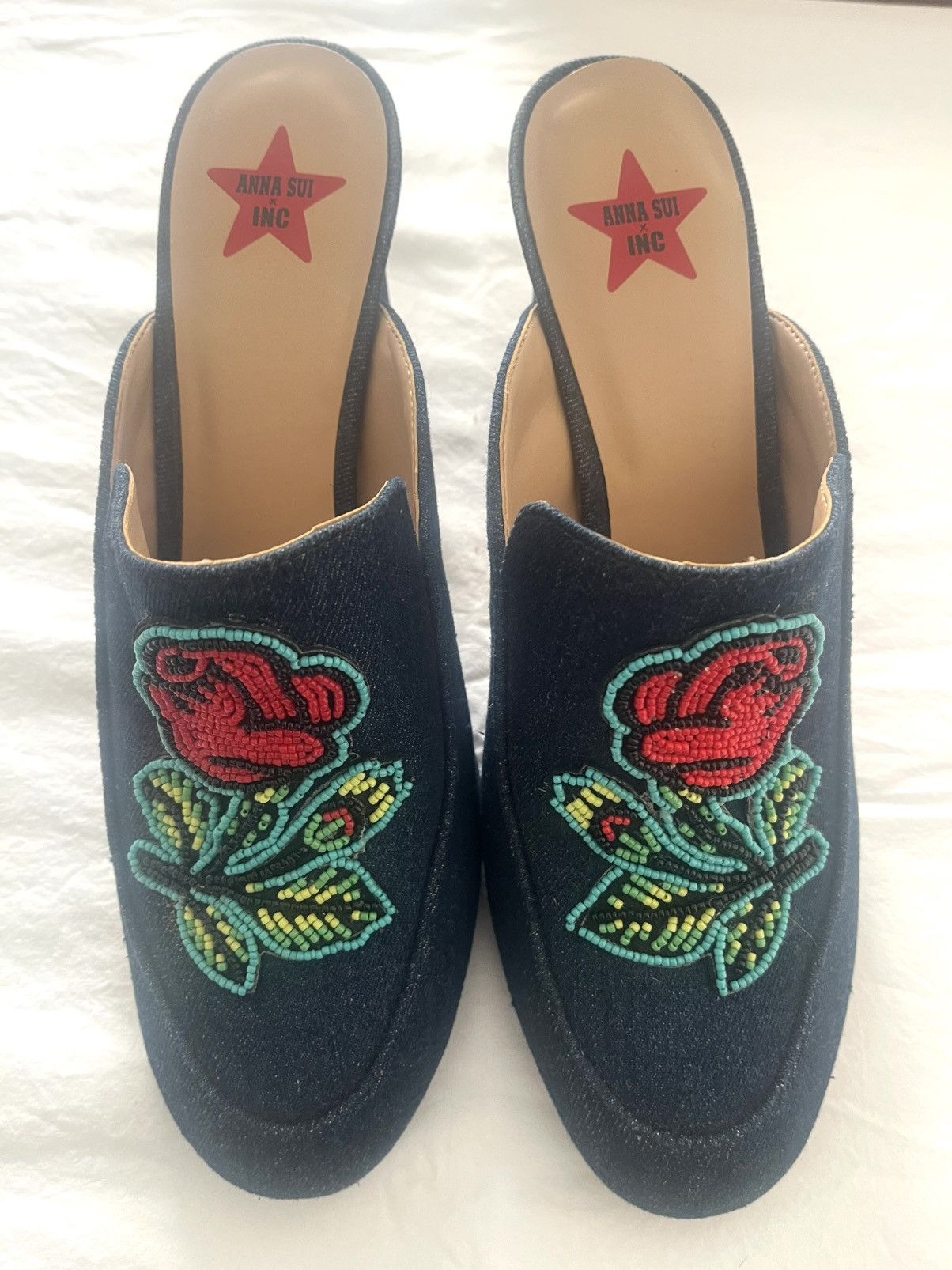 Anna Sui Denim slip on heel with bead icon Size US 12 / IT 42 - 1 Thumbnail