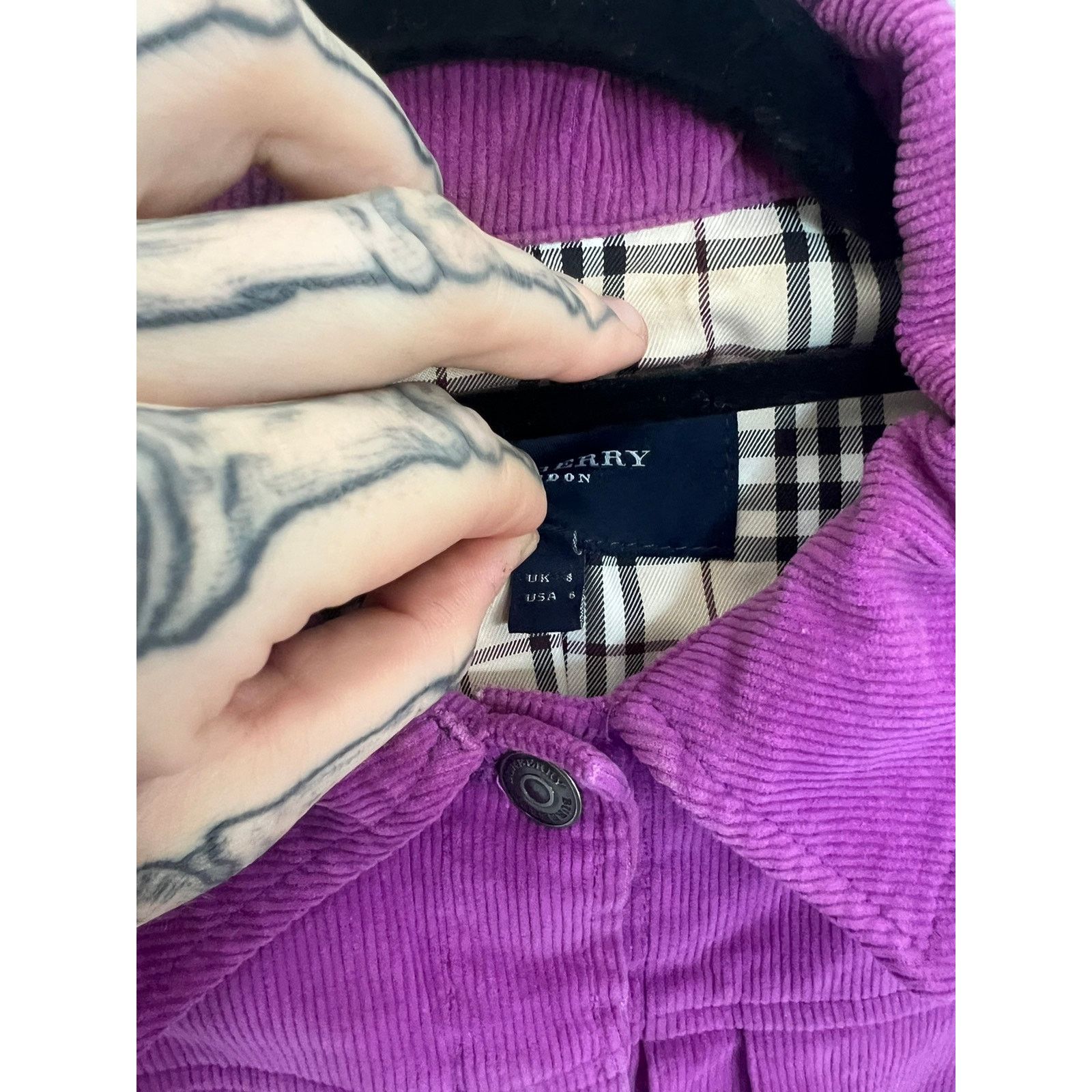 Burberry 90s purple burberry corduroy type 2 buckle back jacket Size M / US 6-8 / IT 42-44 - 7 Thumbnail