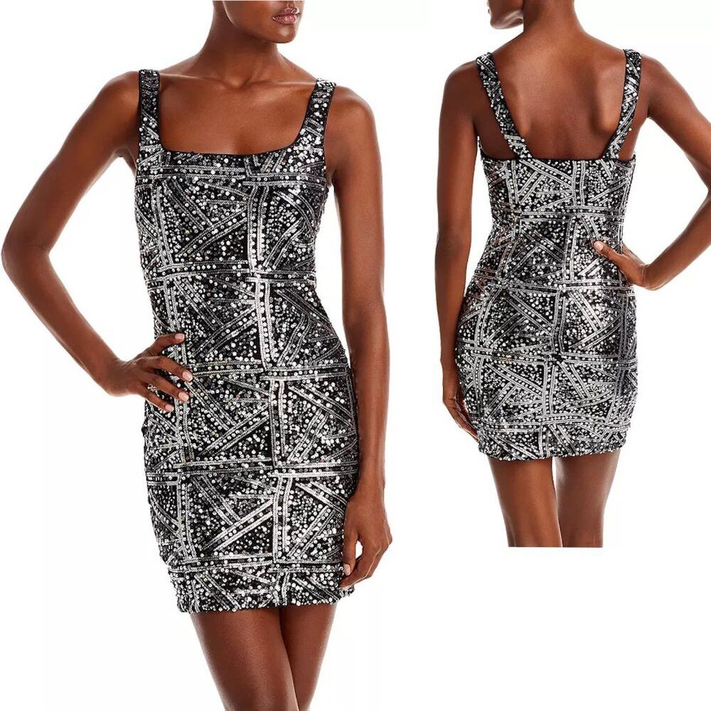 Other NWT New $118 Aqua Geo Metallic Sequin Mini Dress Size M Size M / US 6-8 / IT 42-44 - 1 Thumbnail