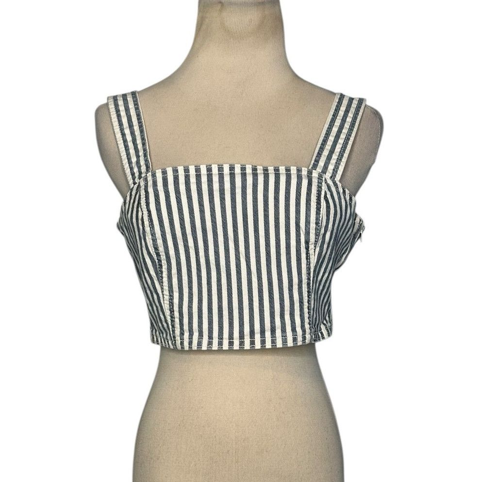 Zara Zara blue white denim strappy crop top size Small Size S / US 4 / IT 40 - 9 Thumbnail