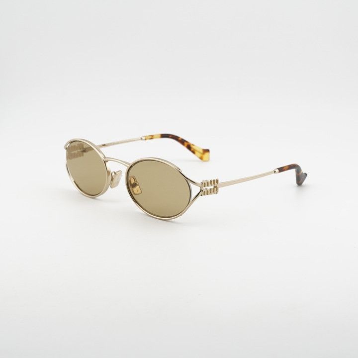 Miu Miu Miu Miu MU52YS ZVN10R Sunglasses Gold Oval Frame, Yellow Size ONE SIZE - 1 Thumbnail