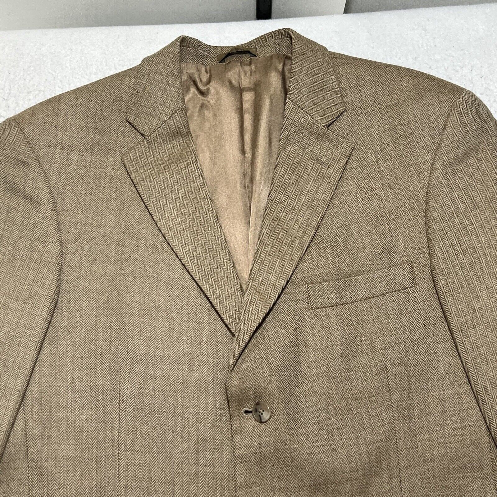 Stafford Stafford Wool Herringbone Beige Career Suit Jacket Coat 42L Size 42L - 2 Thumbnail