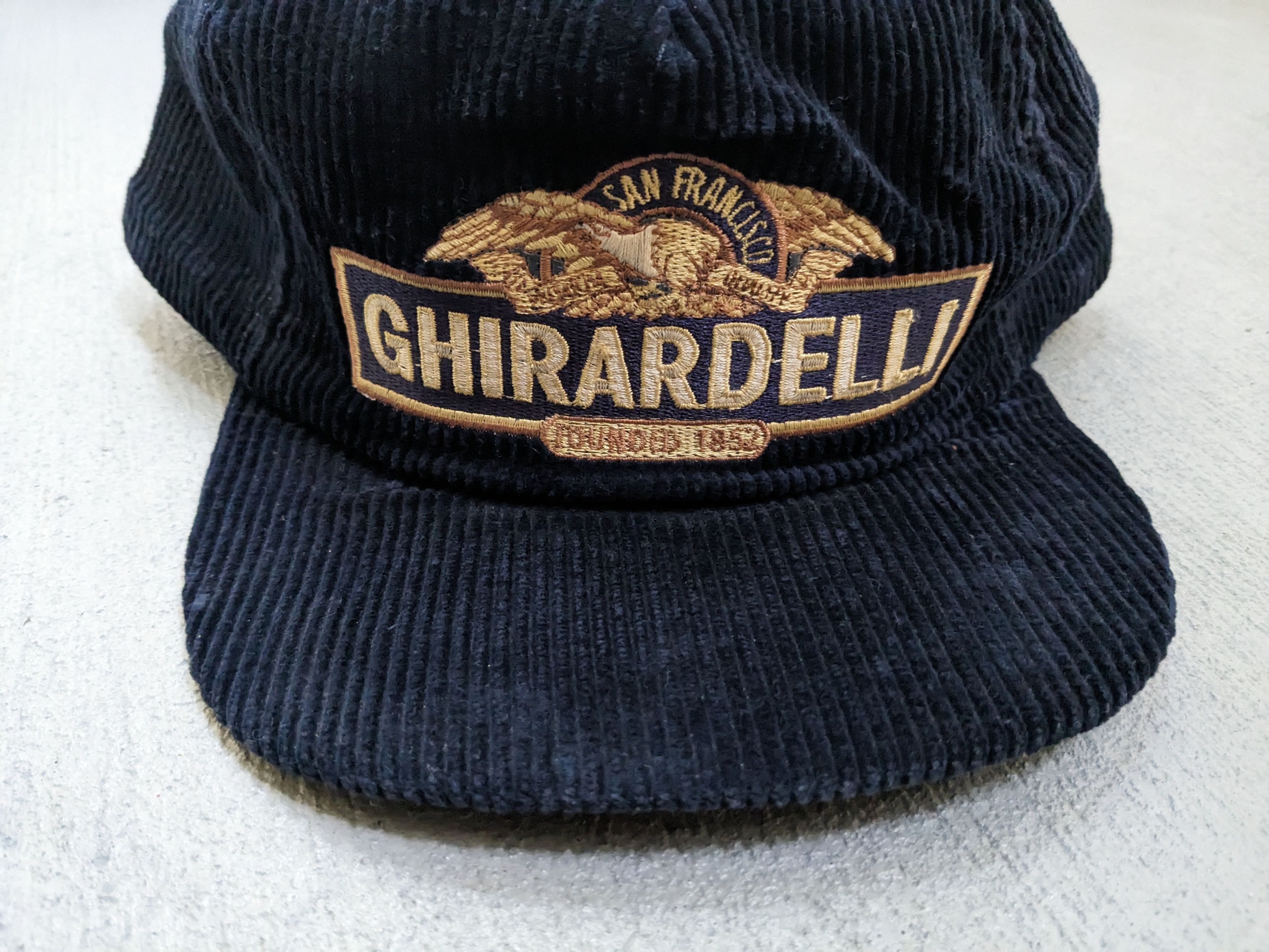 Vintage Vintage Ghirardelli Hat Corduroy Navy Blue USA Cap Size ONE SIZE - 2 Thumbnail