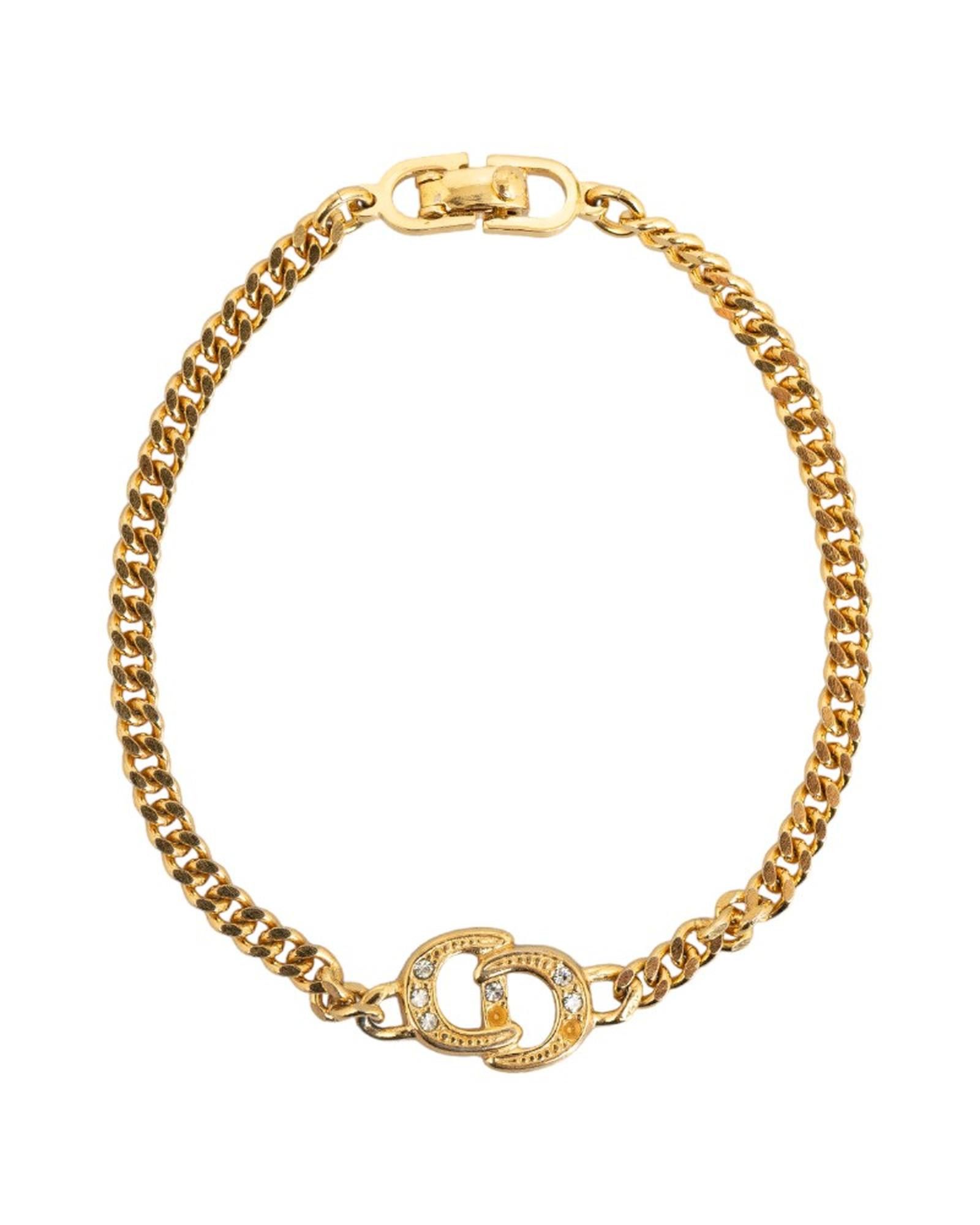 image of Dior Crystal Chain Link Bracelet in Gold, Women's
