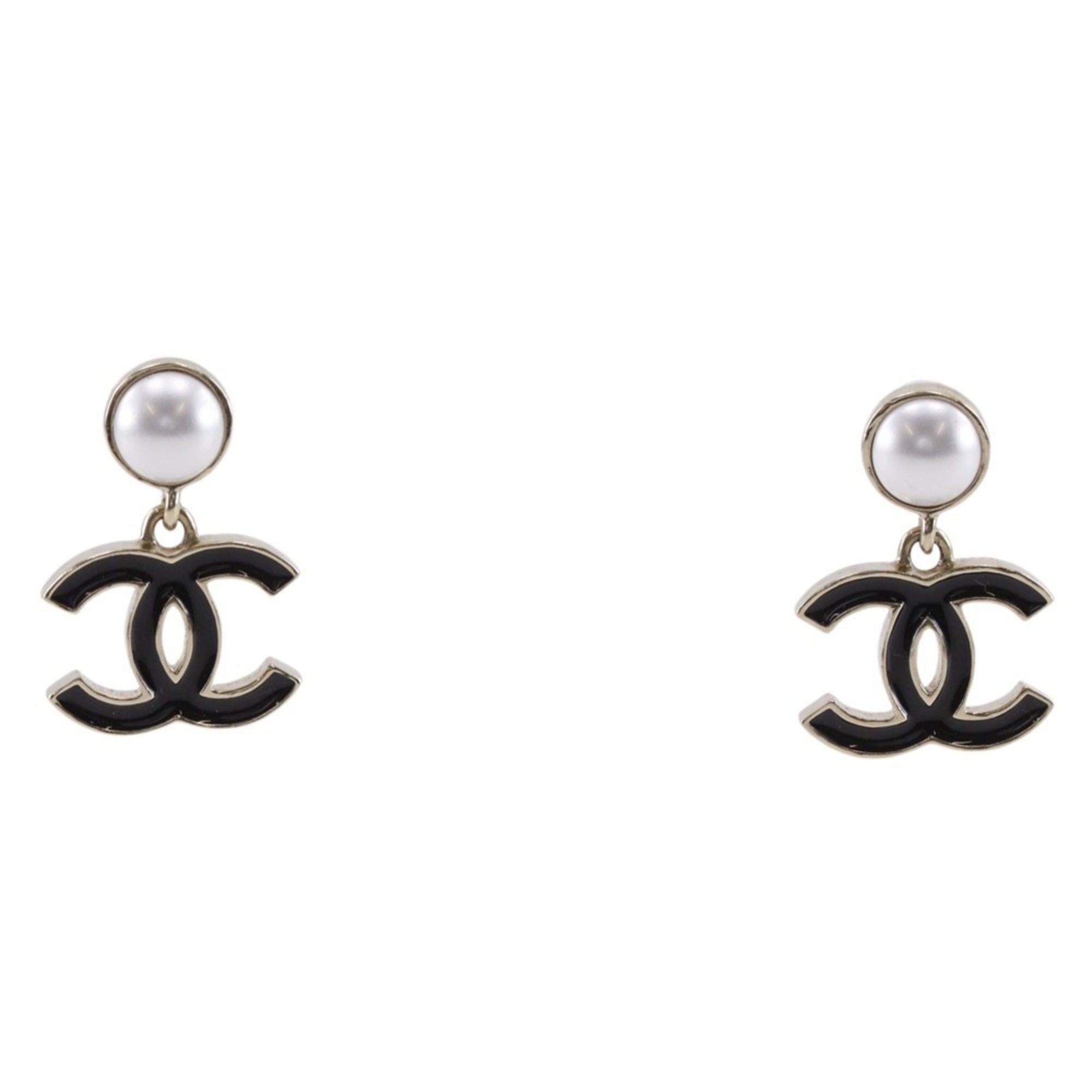 Chanel Chanel logo Coco Mark earrings, gold plated with faux pearls, made in France, gold, A25P, approx. 9.82g, women's. Size ONE SIZE - 1 Thumbnail