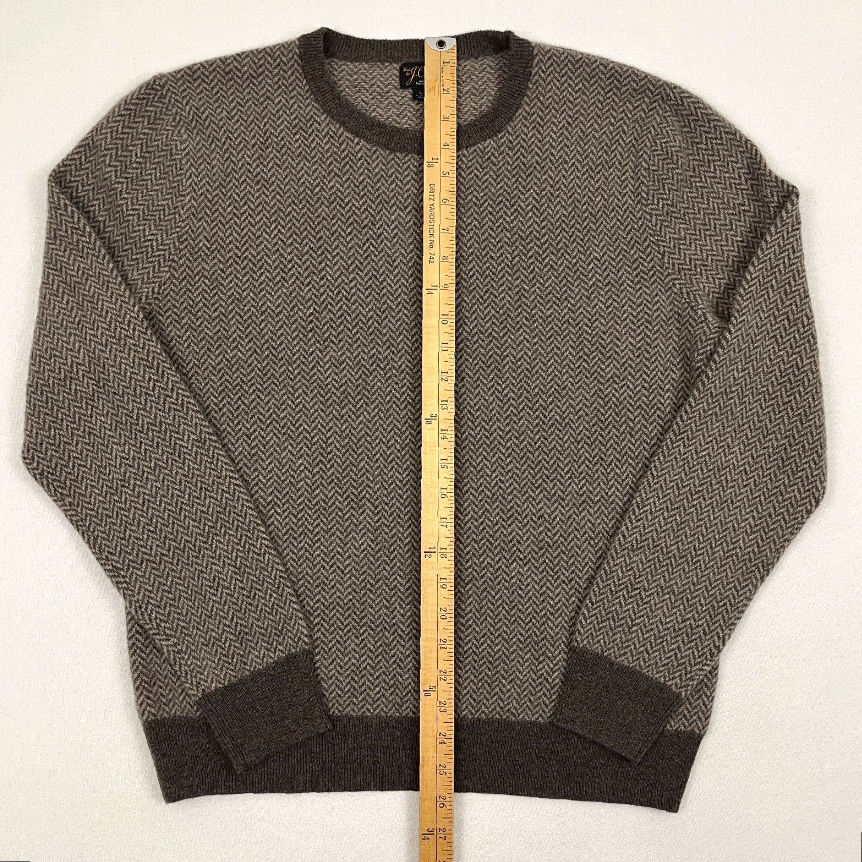 J.Crew J.CREW Cashmere Sweater Mens L Brown Herringbone Jacquard Crewneck Luxury Preppy Size US L / EU 52-54 / 3 - 3 Thumbnail