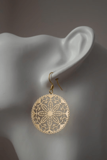 Designer Mandala gold earrings, Boho filigree gold earrings Size ONE SIZE - 7 Thumbnail