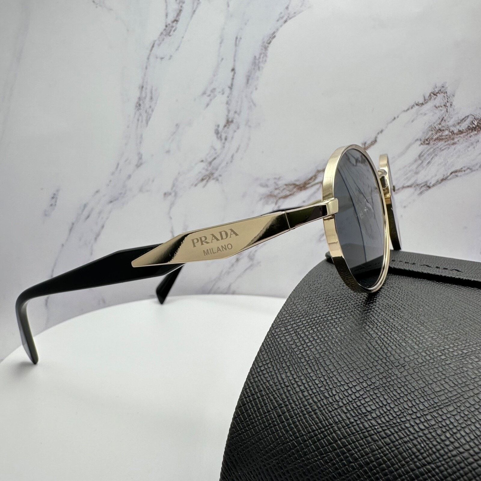 Prada New PRADA Sunglasses Metal Oval Black PRADA Symbole Logo Size ONE SIZE - 7 Thumbnail