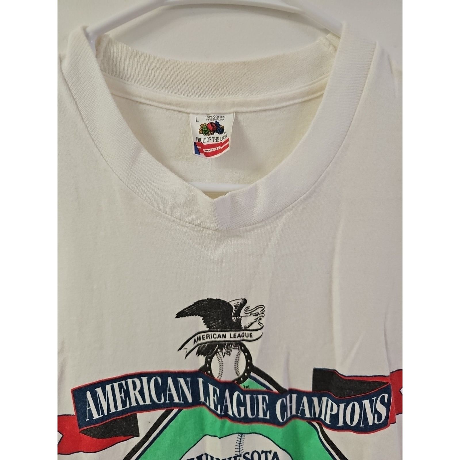 Fruit Of The Loom 1991 AL Champions Minnesota Twins T-shirt Single Stitch Sz L Size US L / EU 52-54 / 3 - 5 Thumbnail