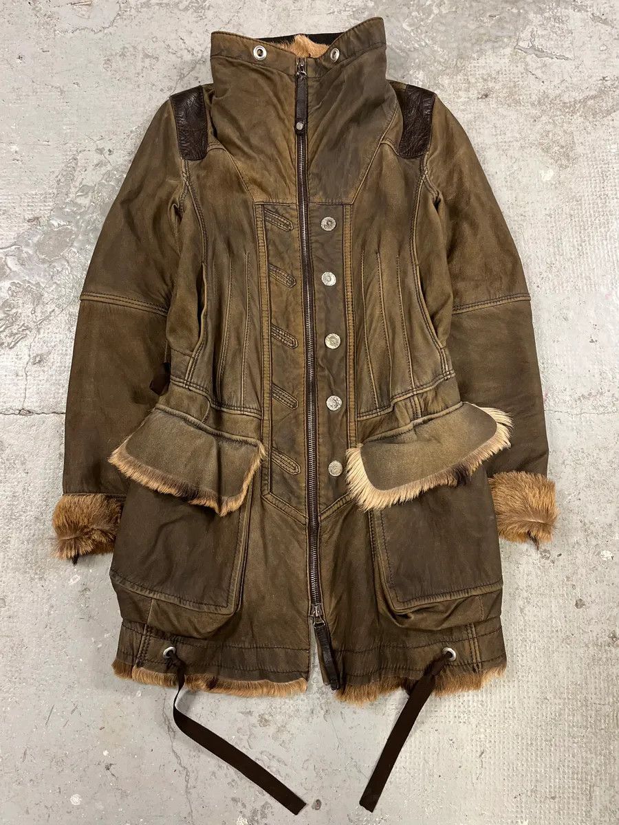 Designer × Marithe + Francois Girbaud × Vintage 2000s Marithé + François Girbaud Fur Brown Leather Jacket Size S / US 4 / IT 40 - 1 Thumbnail