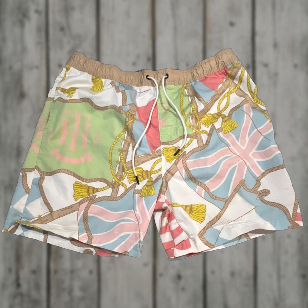 Tommy Hilfiger Tommy Hilfiger Men Lined Swim Shorts Trunks 2XL Cotton Blend Pockets Drawstring Multicolor Beach Logo Size US 39 - 1 Thumbnail