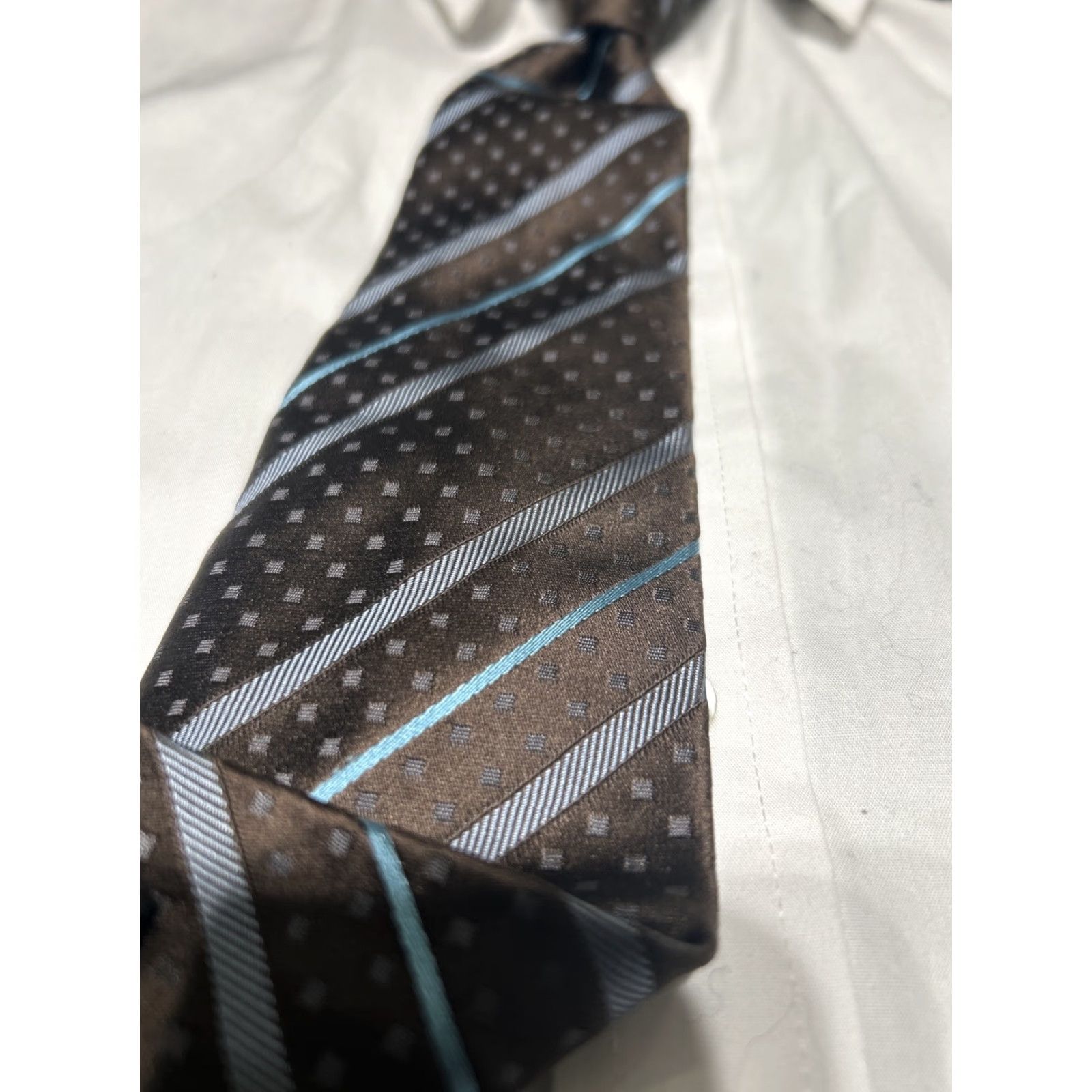 Romeo Gigli VINTAGE ROMEO GIGLI Mens Silk Classic Necktie ITALY Luxury Brown/Blue Geometric 60" 3.75" Tie Mens Size ONE SIZE - 2 Thumbnail