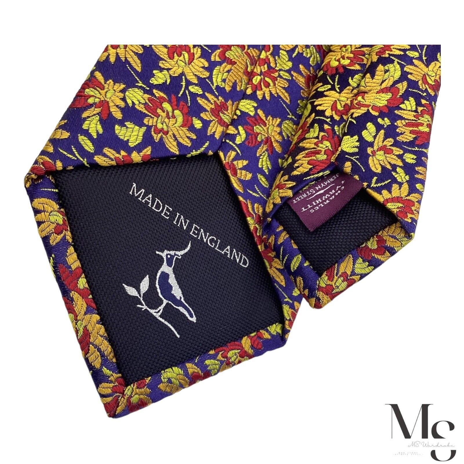 Charles Tyrwhitt CHARLES TYRWHITT Blue & Gold Floral Silk Tie Made In England Size ONE SIZE - 4 Thumbnail