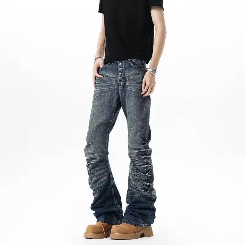 Japanese Brand Solid Color Button Design Pleated Jean Size US 29 - 1 Thumbnail