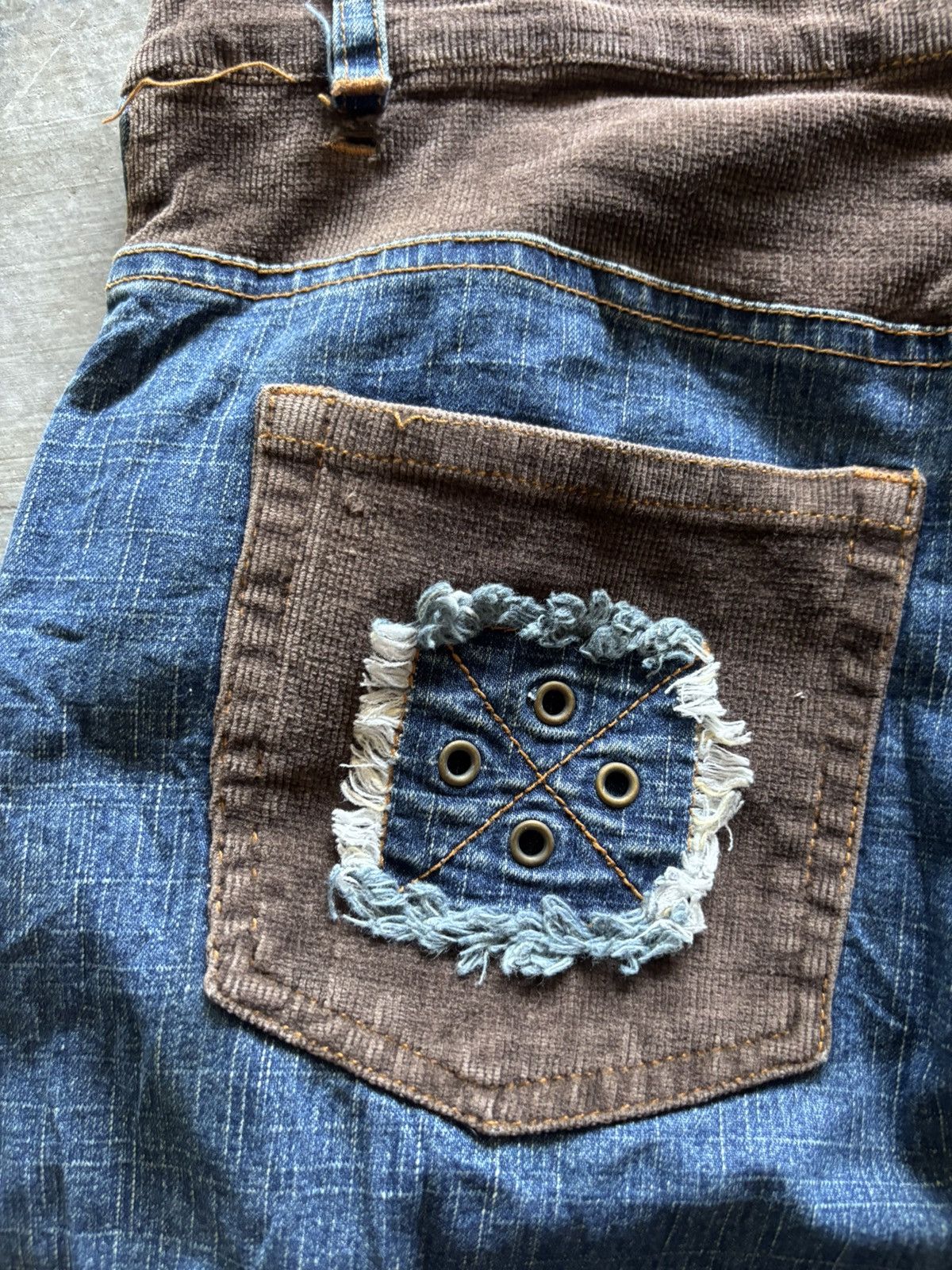 Japanese Brand PLACEMI flare japanese jeans hybrid denim curduroy Size US 31 - 14 Thumbnail