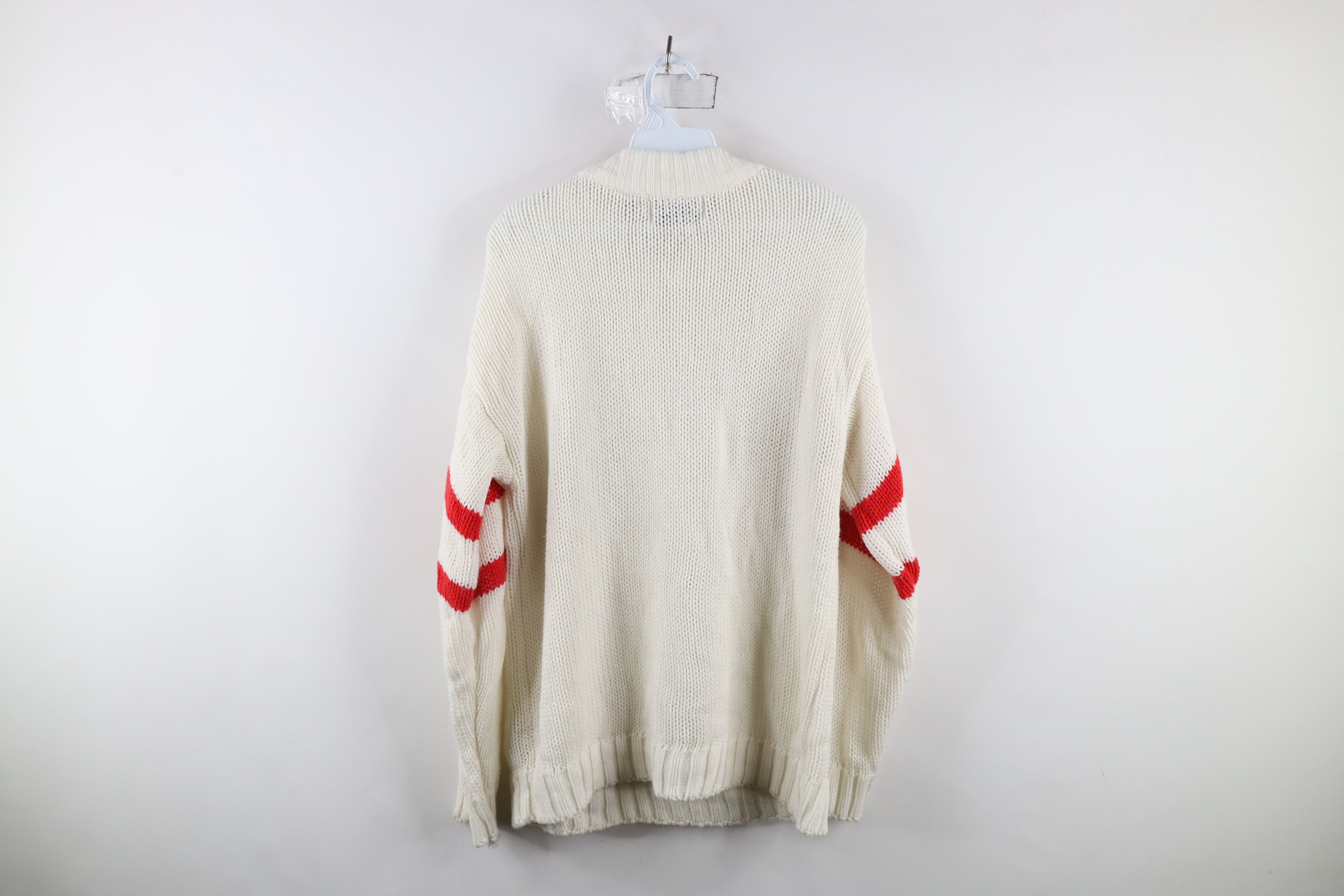 Vintage Vintage 90s Streetwear Striped Dog Chunky Knit Sweater White Size XXL / US 16-18 / IT 52-54 - 12 Thumbnail