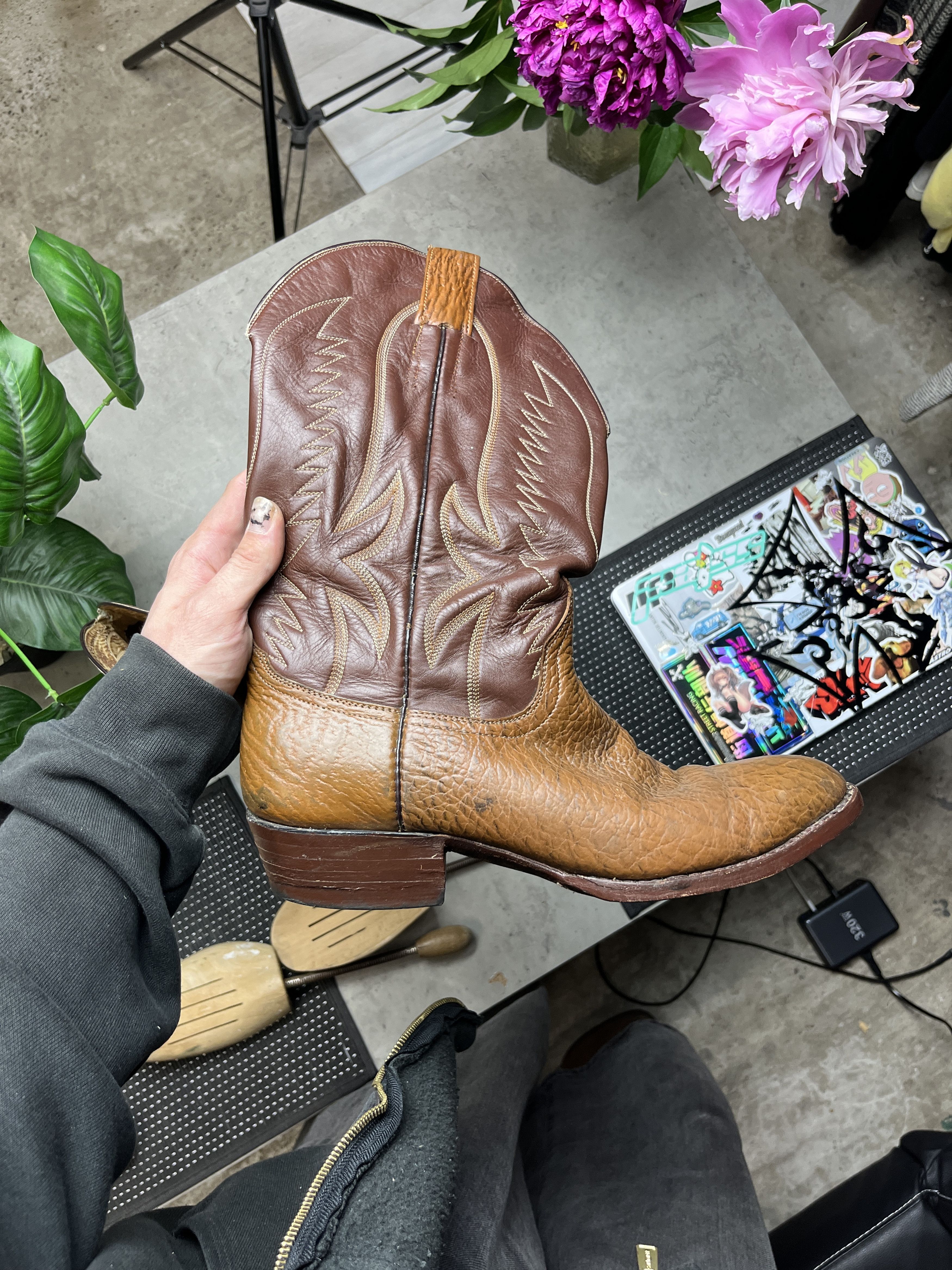 Other 1980s VINTAGE TEXTURED LEATHER WESTERN COWBOY BOOTS - 5106 Size US 10.5 / EU 43-44 - 9 Thumbnail
