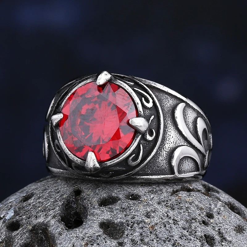 Vintage Red Zircon Stone Ring Size ONE SIZE - 3 Thumbnail