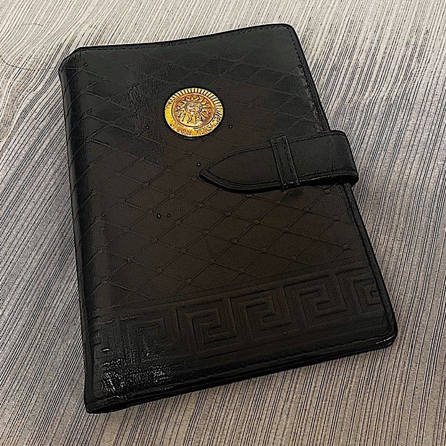 image of Authentic Vintage Gianni Versace Sunburst Leather Agenda in Black, Women's
