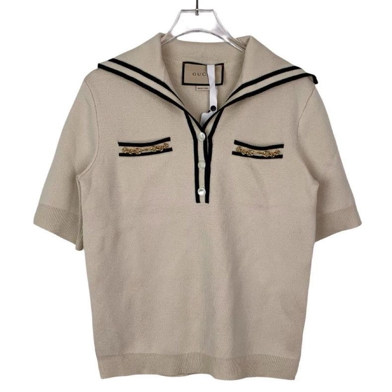 Gucci Gucci Horse buckle striped trim navy collar beige wool swea Size US XS / EU 42 / 0 - 1 Thumbnail