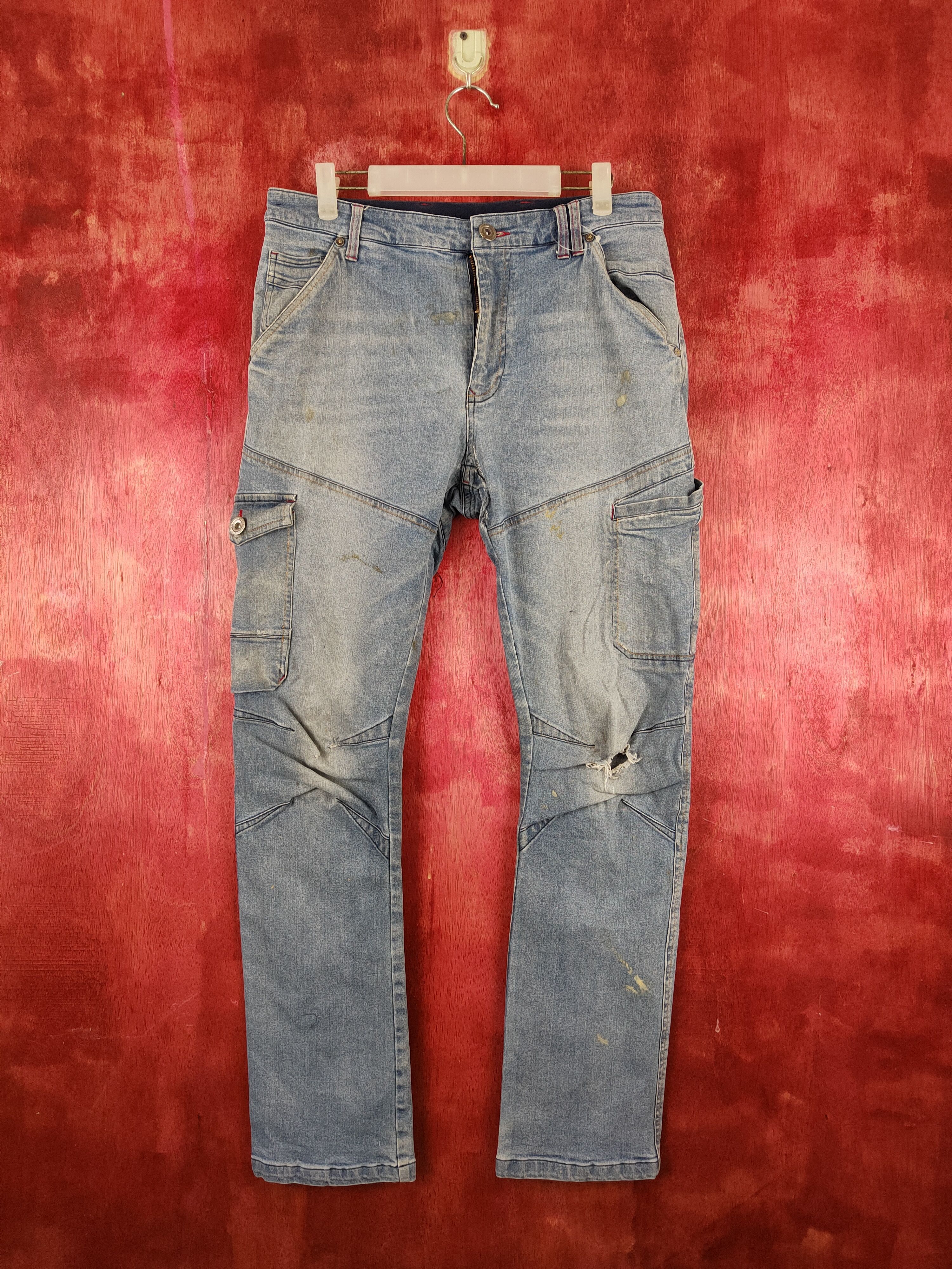 Japanese Brand FieldCore Blue Faded Distressed Ripped Jeans #S2018 Size US 33 - 1 Thumbnail