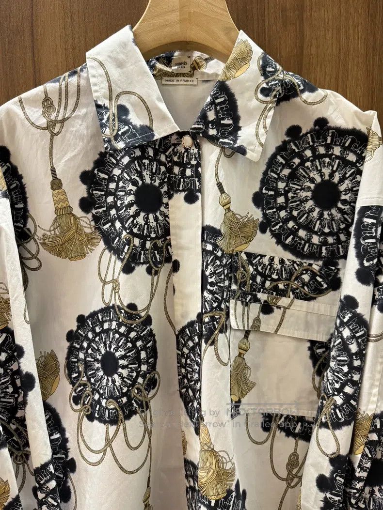 Hermes Hermes White base black gold print shirt Size XS / US 0-2 / IT 36-38 - 3 Thumbnail