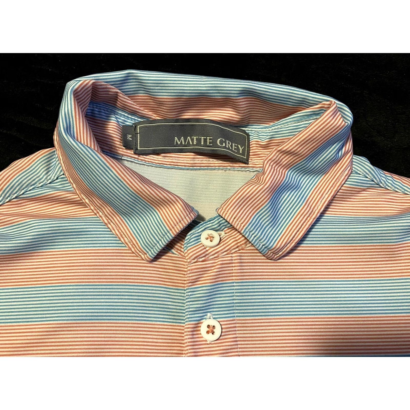 Vintage Matte Grey Polo Shirt Mens Medium Blue/Coral Stretch "Black Rock" Embroidered Size US M / EU 48-50 / 2 - 4 Thumbnail