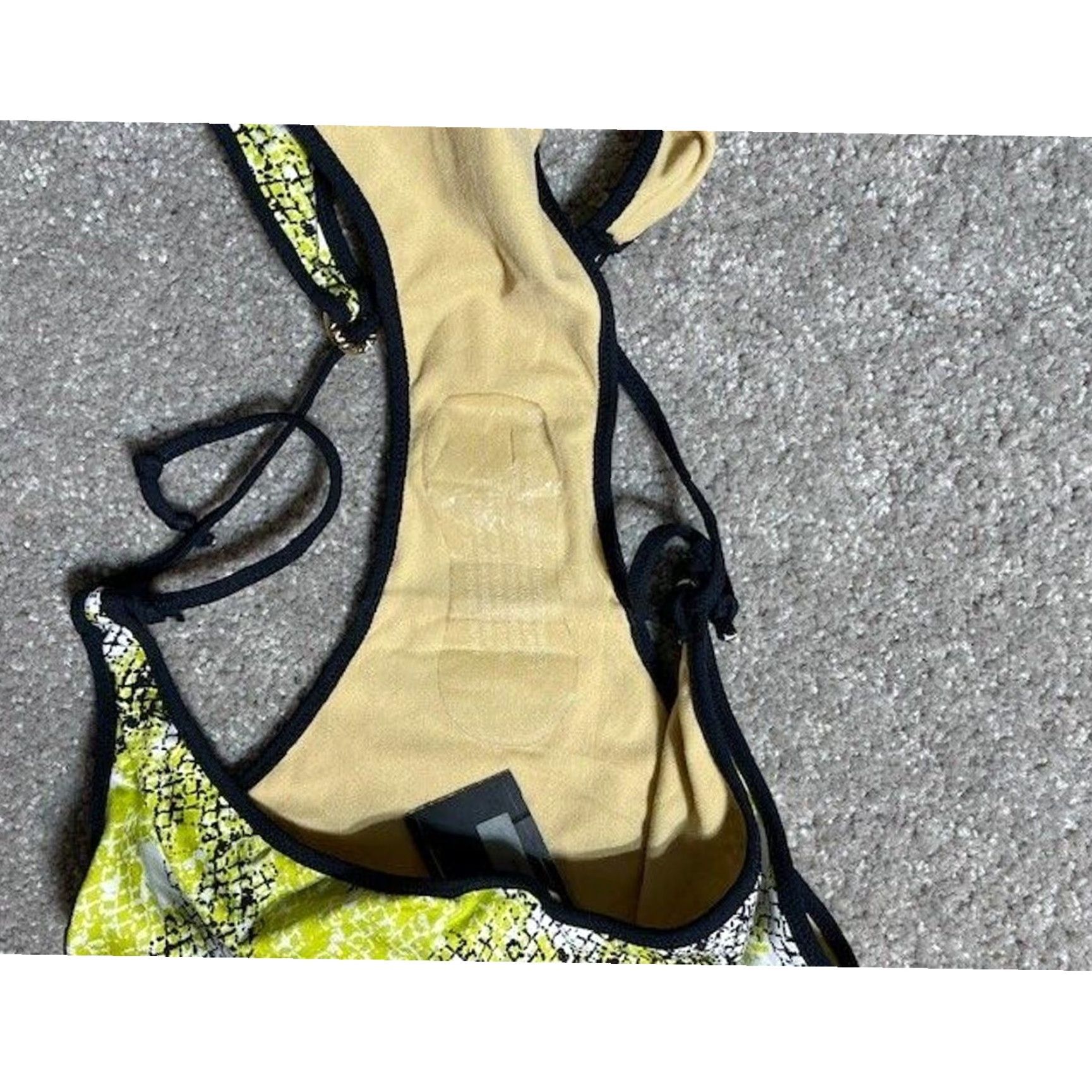 Bcbgmaxazria BCBGMAXAZRIA Bikini Bottom L Yellow Snakeskin Edgy Low-Rise Side Tie Beach Women L Size 36" / US 14 / IT 50 - 3 Thumbnail