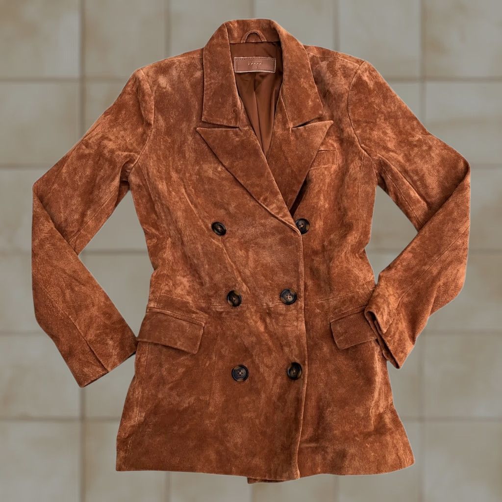 Vintage BLANKNYC Leather Suede Double Trench Coat Jacket Women's XS Brown Long Sleeve Trench Coat Mens? Size XS / US 0-2 / IT 36-38 - 1 Thumbnail