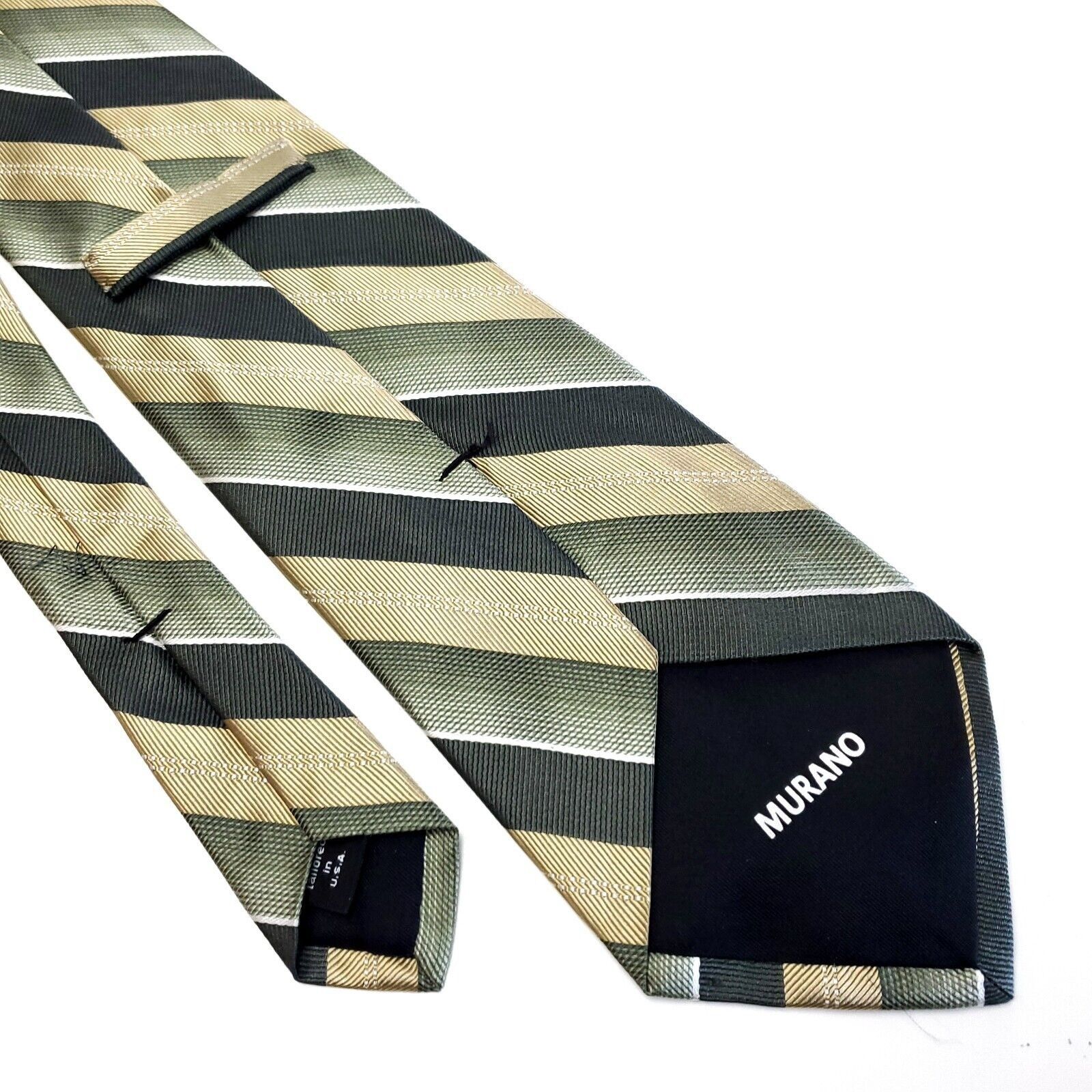 Murano Murano Woven Green Tan Striped Long Silk Tie Size ONE SIZE - 6 Thumbnail