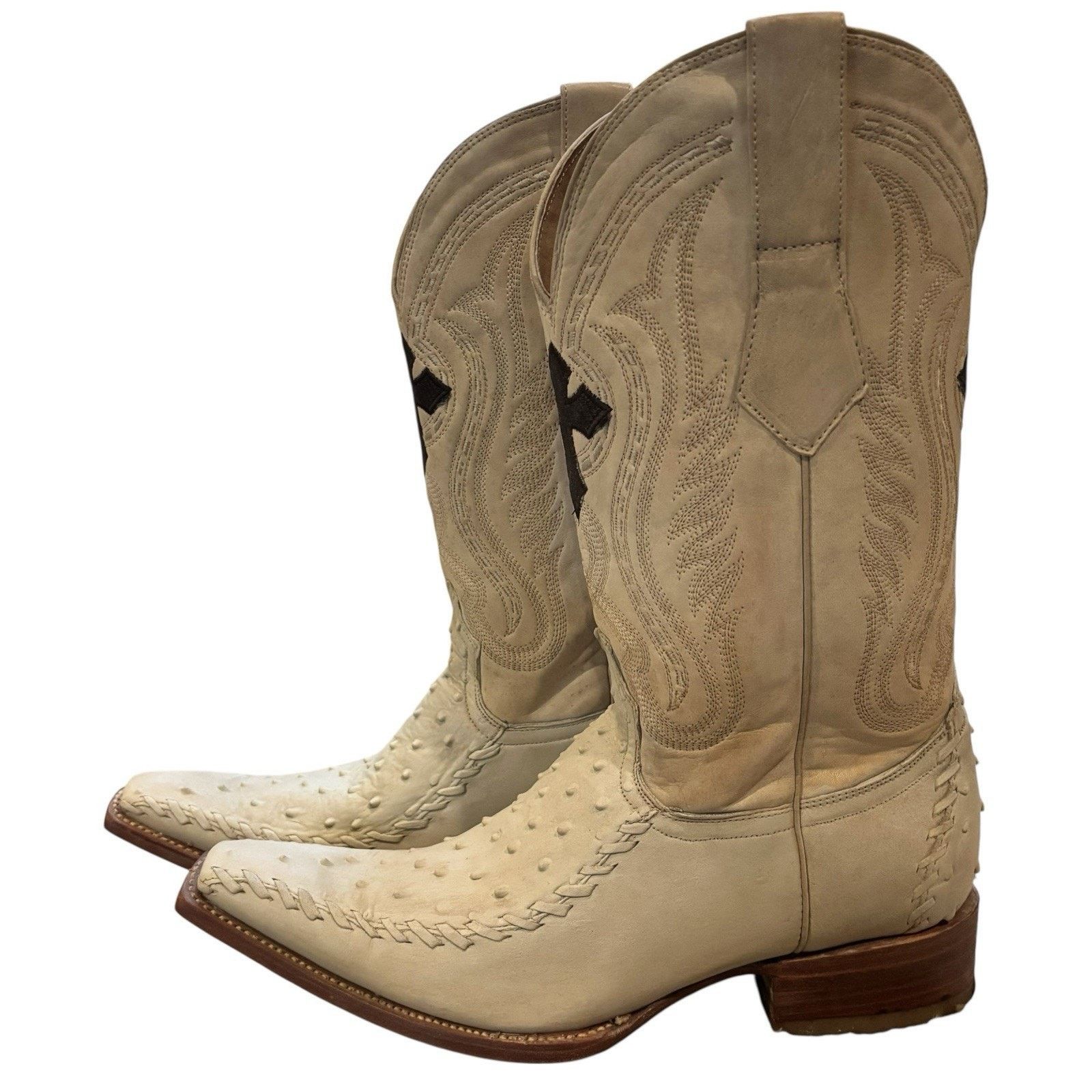 Other Aguila Real Ostrich Leather Cowboy Boots 10 Pointy Toe Cream Size US 10 / EU 43 - 3 Thumbnail