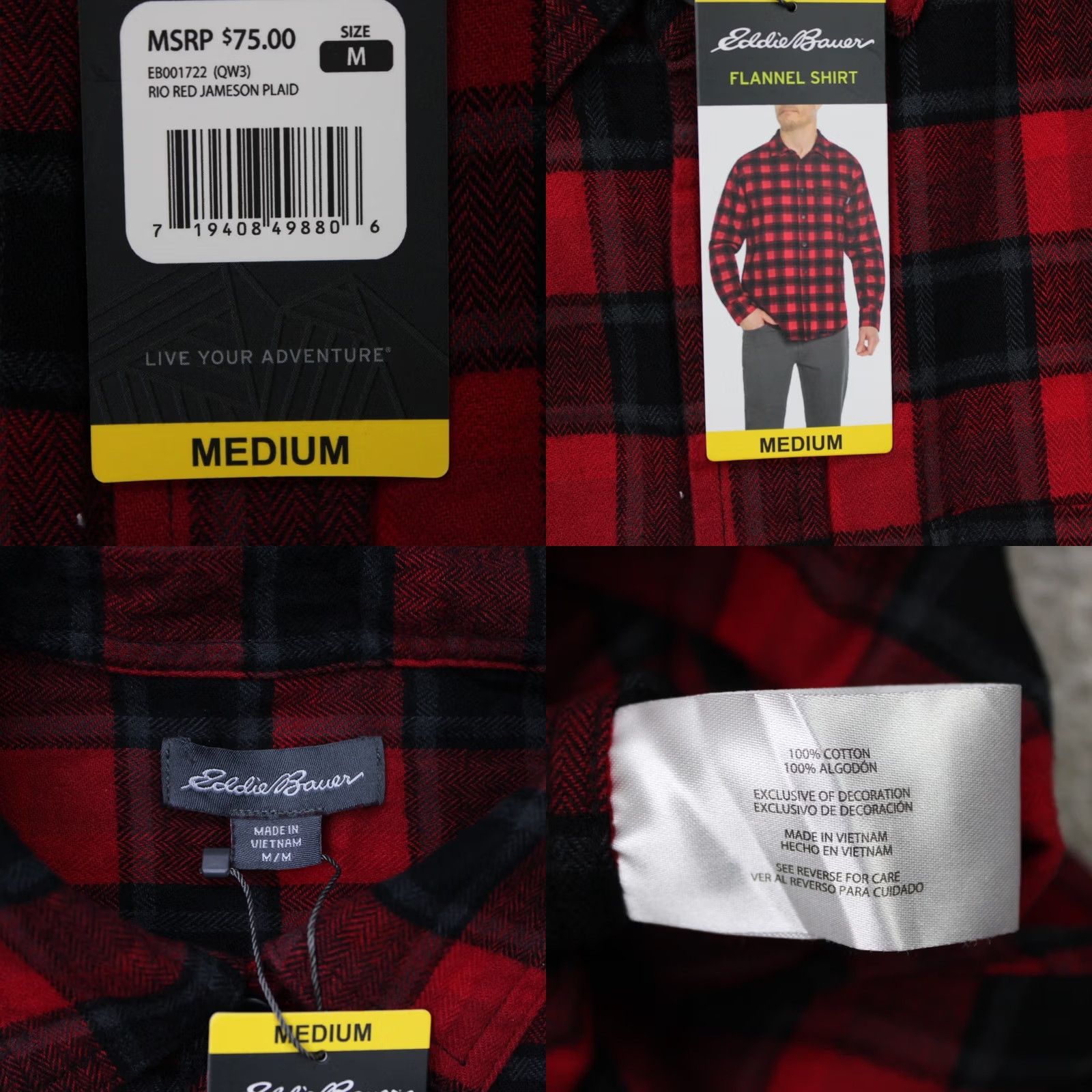 Eddie Bauer Eddie Bauer Flannel Shirt Mens Medium Red/Black Rio Red Jameson Plaid L/S NWT Size US M / EU 48-50 / 2 - 8 Thumbnail