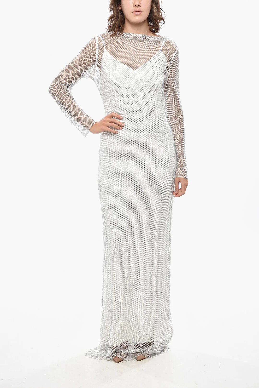 Max Mara og1mm0426 Mesh Maxi Dress in White Size S / US 4 / IT 40 - 1 Thumbnail