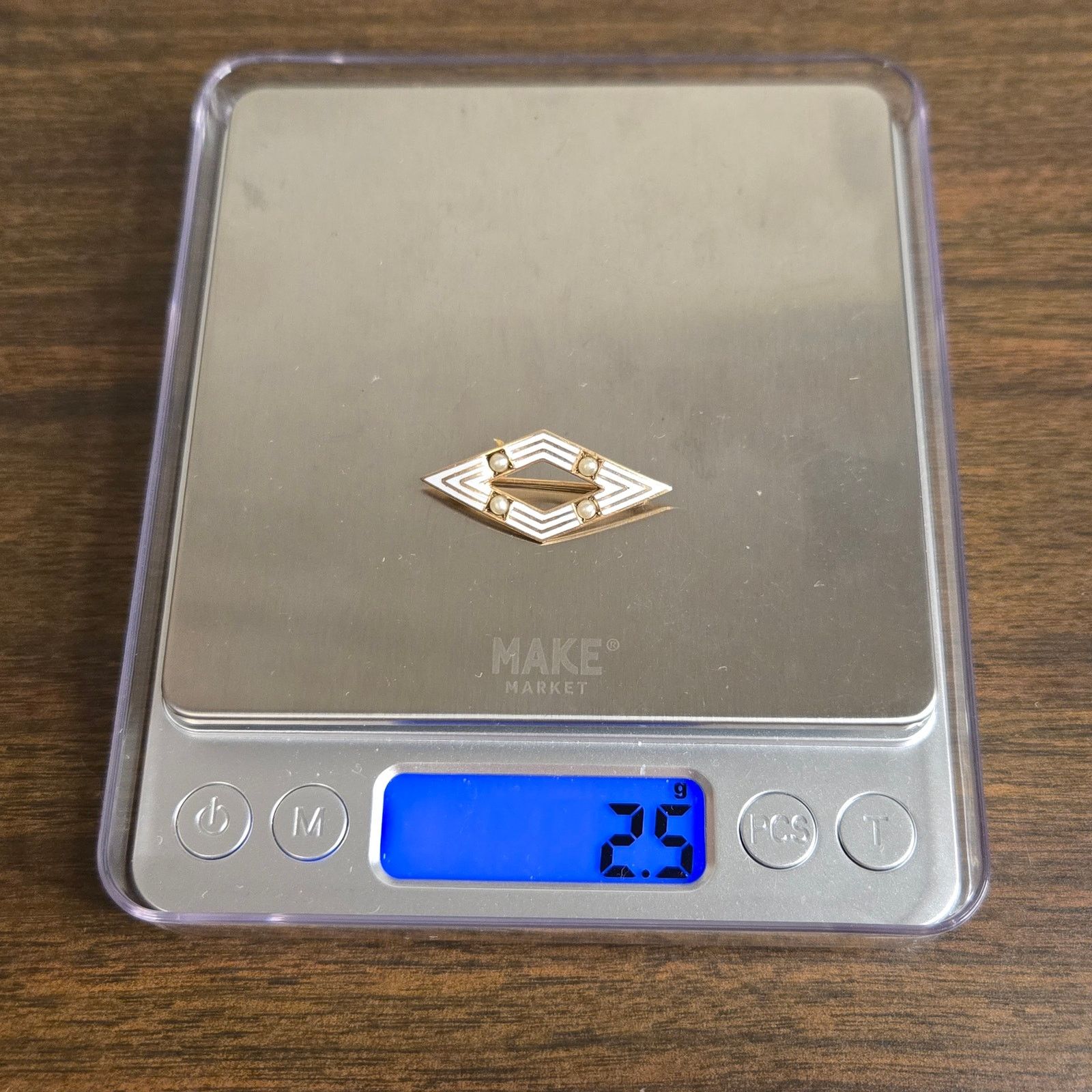 Vintage Antique Art Deco 10K Yellow Gold Seed Pearl Lozenge Brooch Size ONE SIZE - 8 Thumbnail