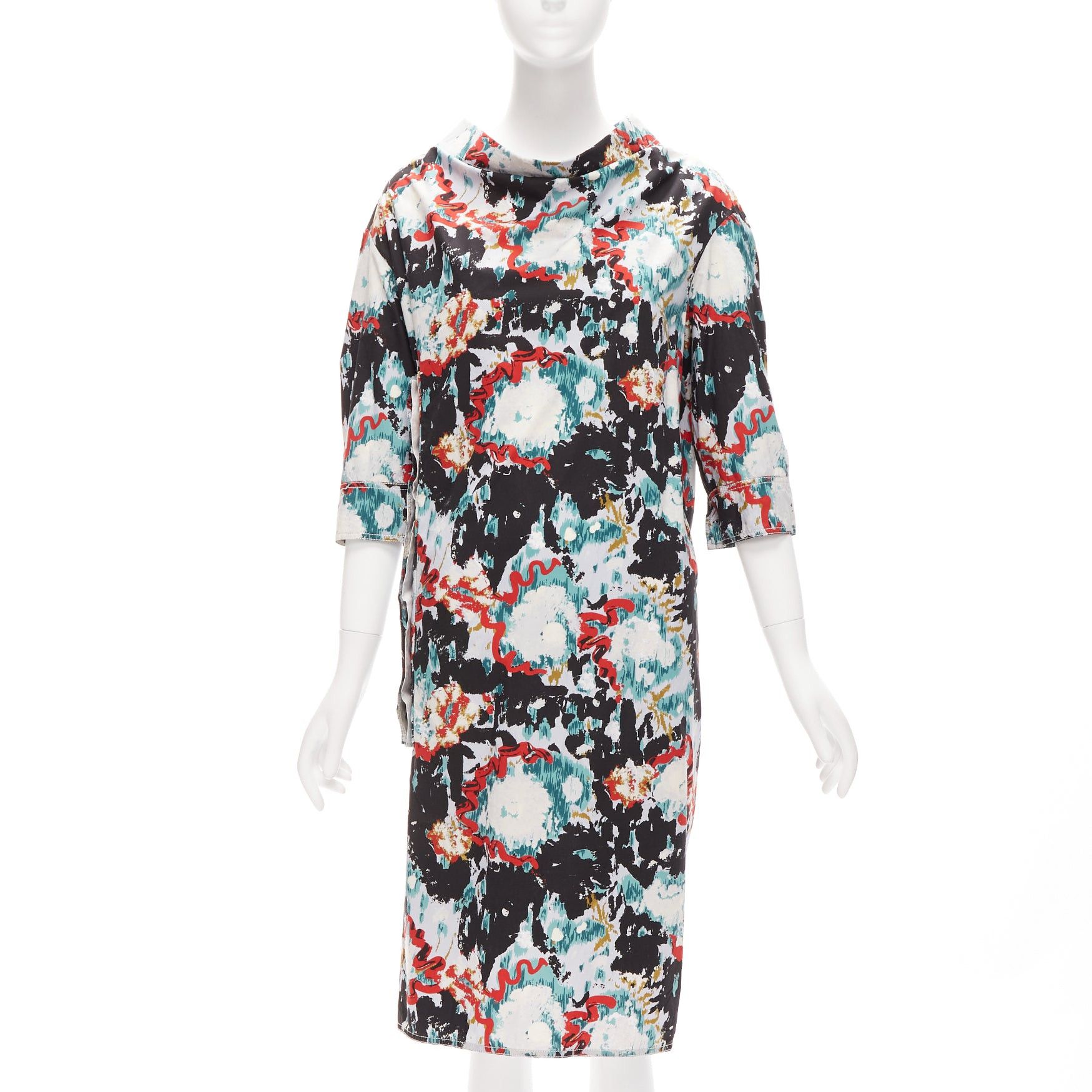 image of Marni Graphic Splash Paint Print Cotton Oriental Cut Dress It36 Xs, Women's