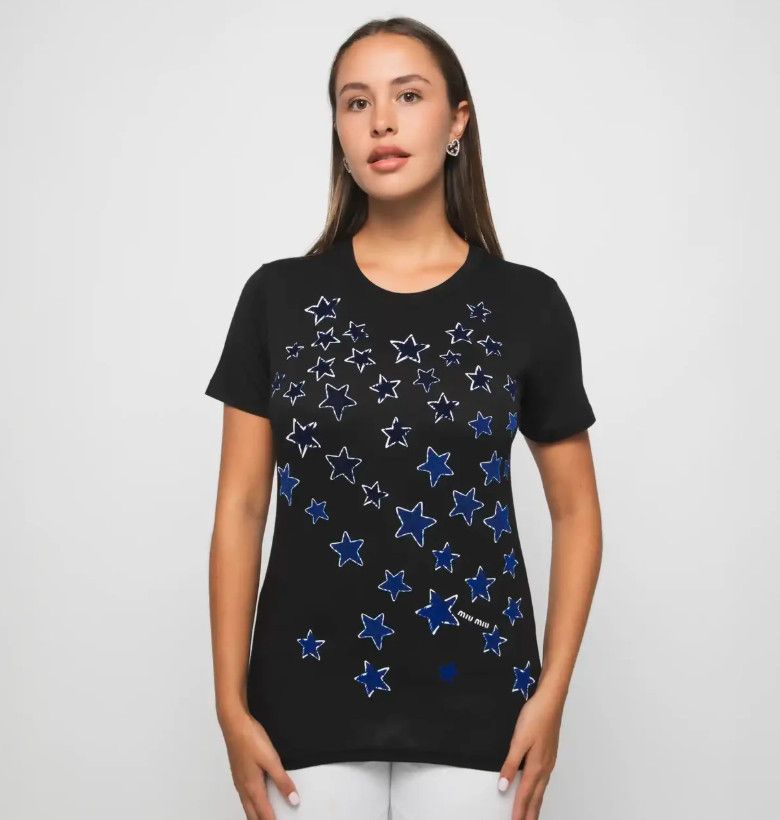 Miu Miu MIU MIU BLACK STARS Modal/Cotton T-Shirt Size XS Size XS / US 0-2 / IT 36-38 - 1 Thumbnail