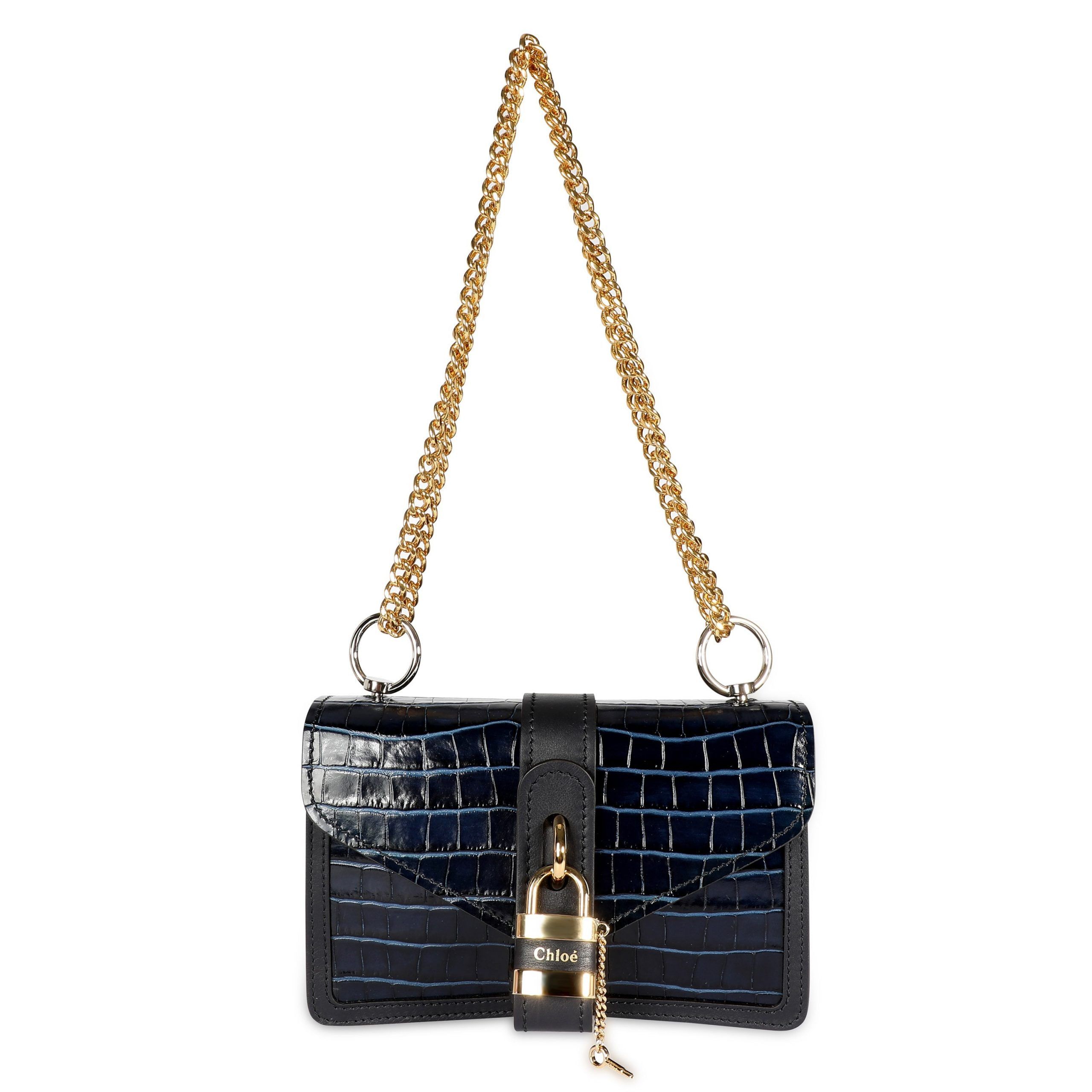 Chloé Full Blue Crocodile-Effect Aby Chain Shoulder Bag