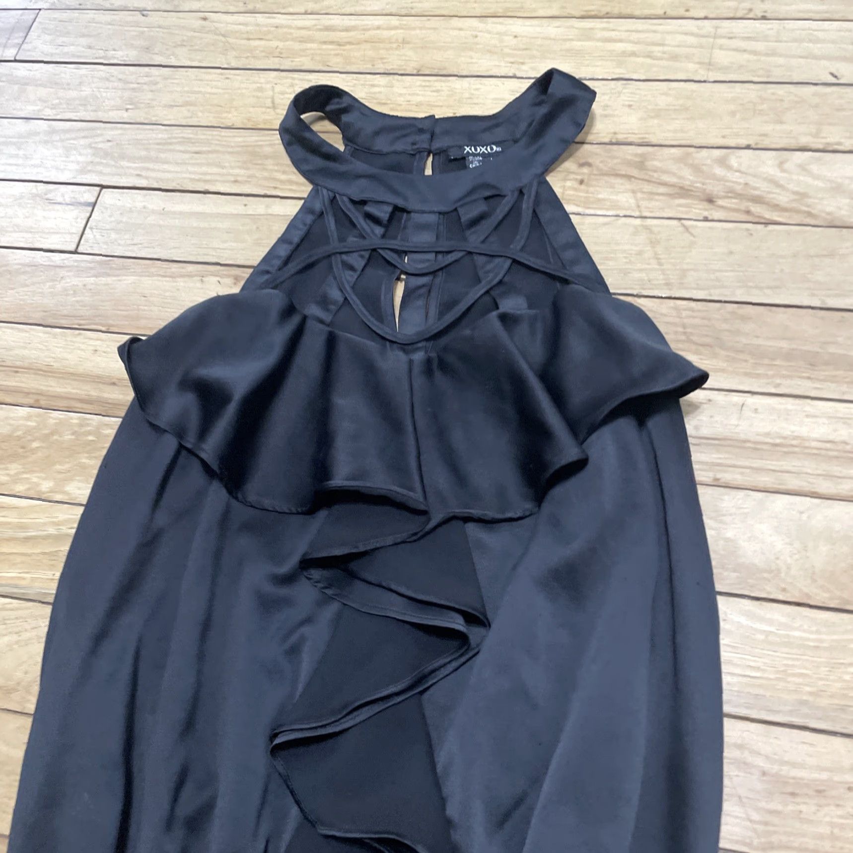 XOXO VINTAGE XOXO Blouse Shirt Women L Black Satin Sheer Ruffle Halter Top Fairy Grunge Romantic 90s Style Seasonal Black Womens Size L / US 10 / IT 46 - 5 Thumbnail