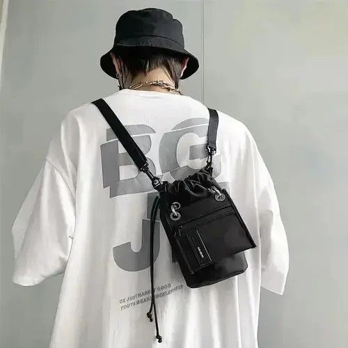 Nylon Mobile Phone Bag in Black, Men's