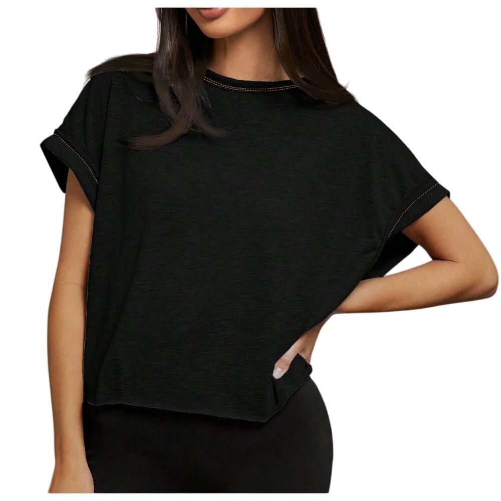 Shein Cut Out Back Crop Tee in Black, Size XS Size XS / US 0-2 / IT 36-38 - 1 Thumbnail