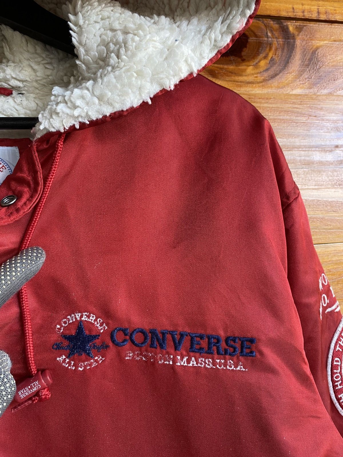 Converse Vintage Converse All Star Sherpa-Lined Hooded Jacket Red Size US L / EU 52-54 / 3 - 12 Thumbnail