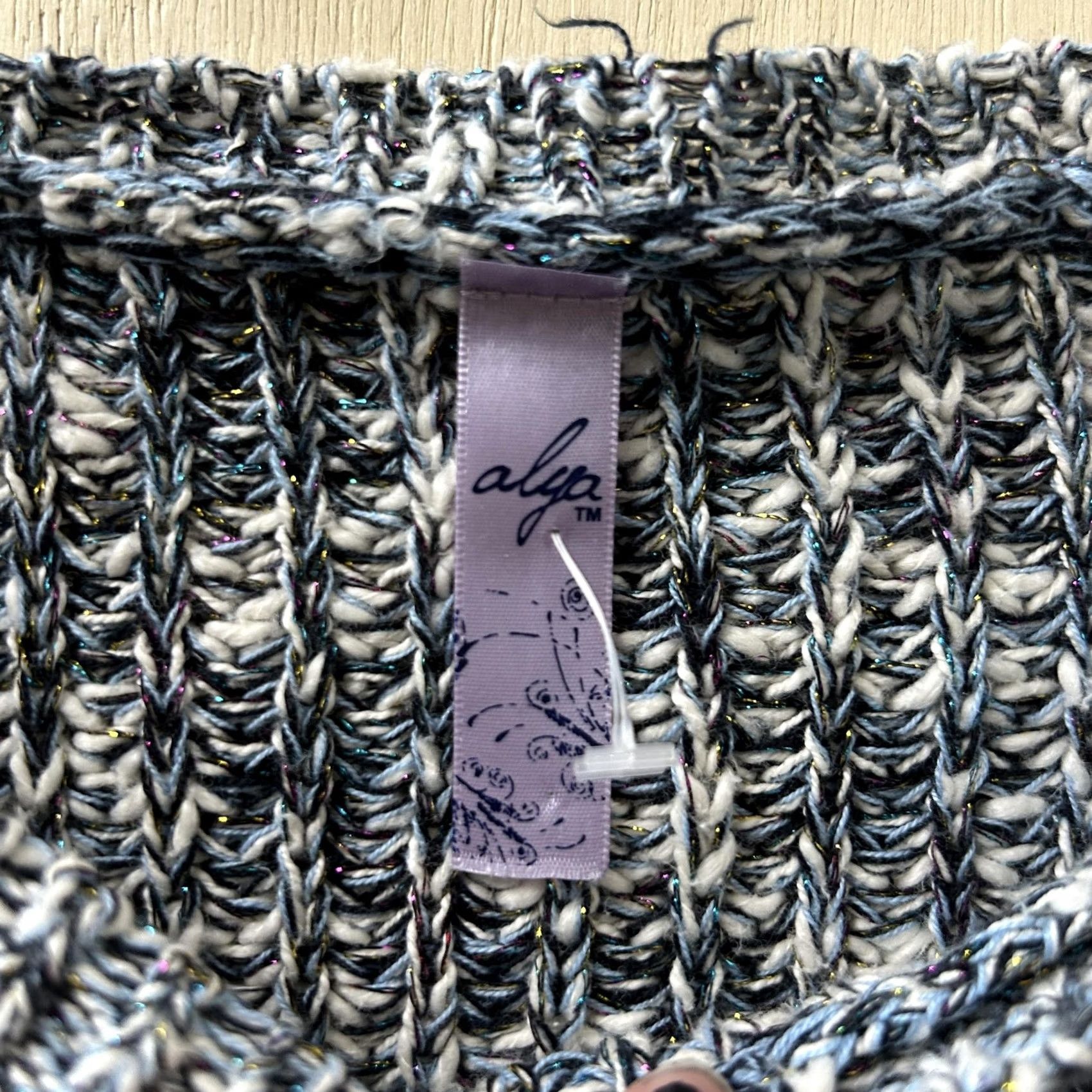 Vintage Alya Sweater Womens Medium Gray Crew Neck Chunky-Knit Glitter Pullover Size M / US 6-8 / IT 42-44 - 2 Thumbnail