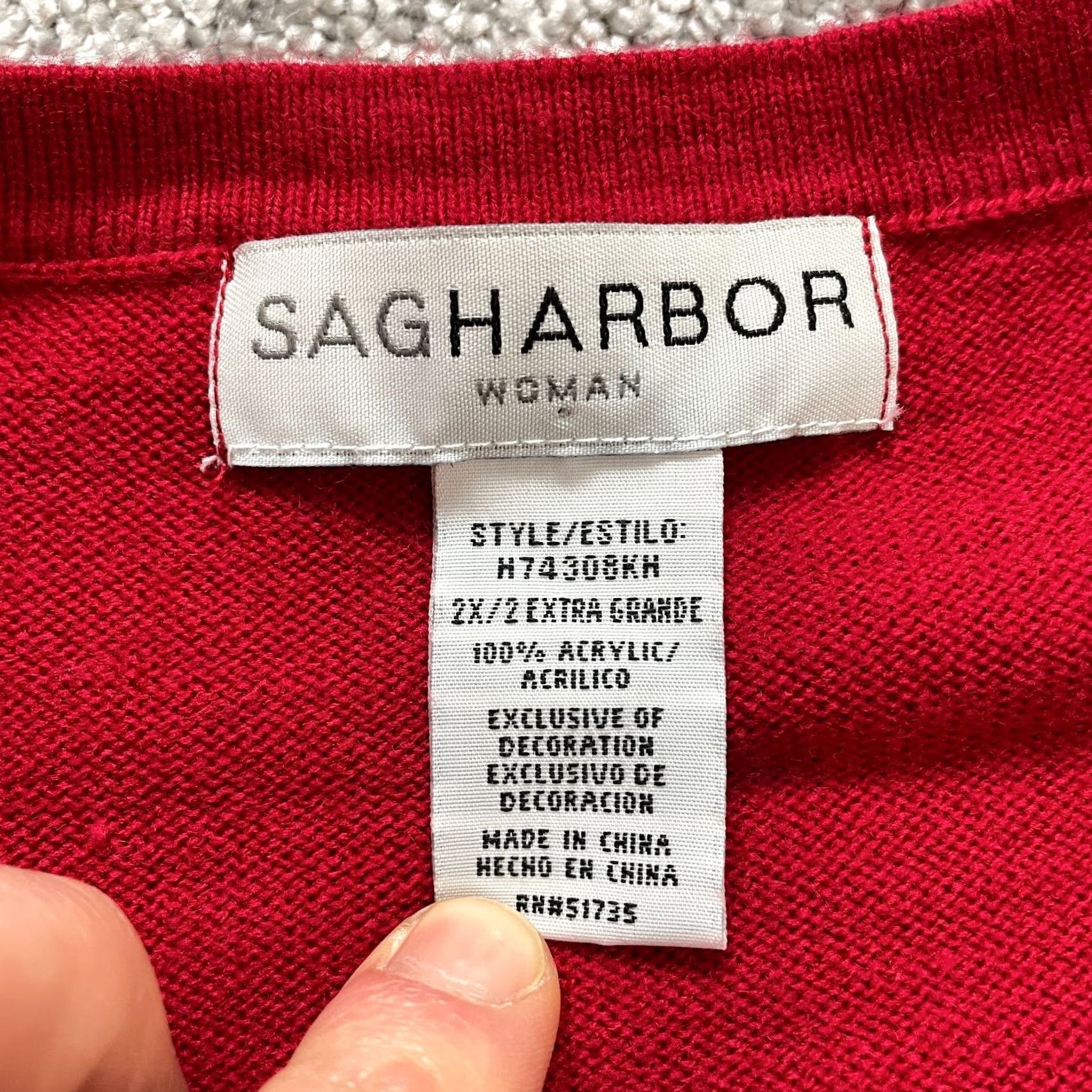 Vintage VINTAGE Sag Harbor Cardigan Sweater Womens 2X Red Floral Beaded Button Crew Neck Long Sleeve Knit Size XXL / US 16-18 / IT 52-54 - 4 Thumbnail