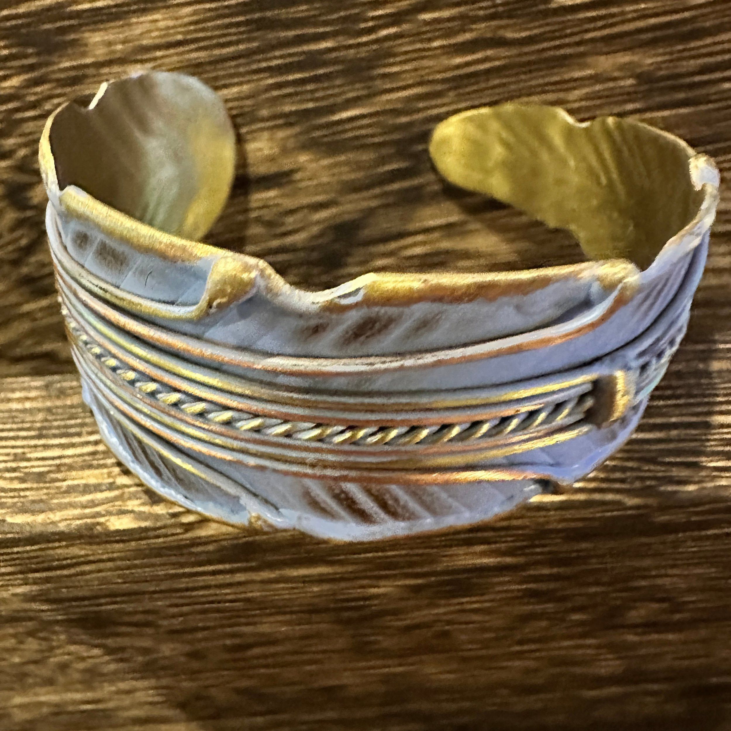 Other Patina Green Leaf Cuff Bracelet - 2in Wide Adjustable Brass Size ONE SIZE - 3 Thumbnail