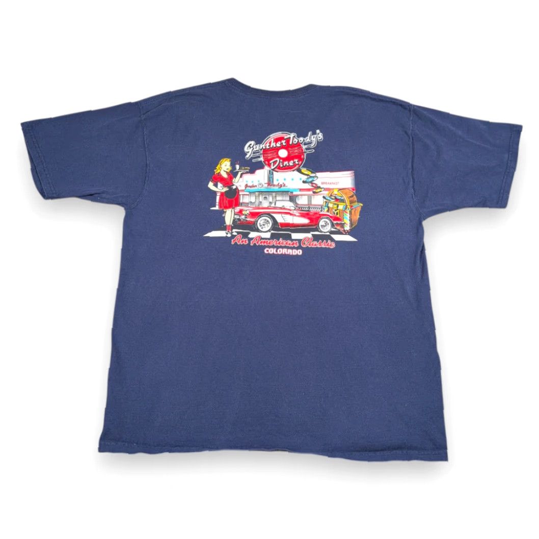 Fruit Of The Loom VINTAGE Gunther Toody's Diner Shirt T-Shirt Adult XL Blue 1950s USA 90s Mens Size US XL / EU 56 / 4 - 2 Thumbnail
