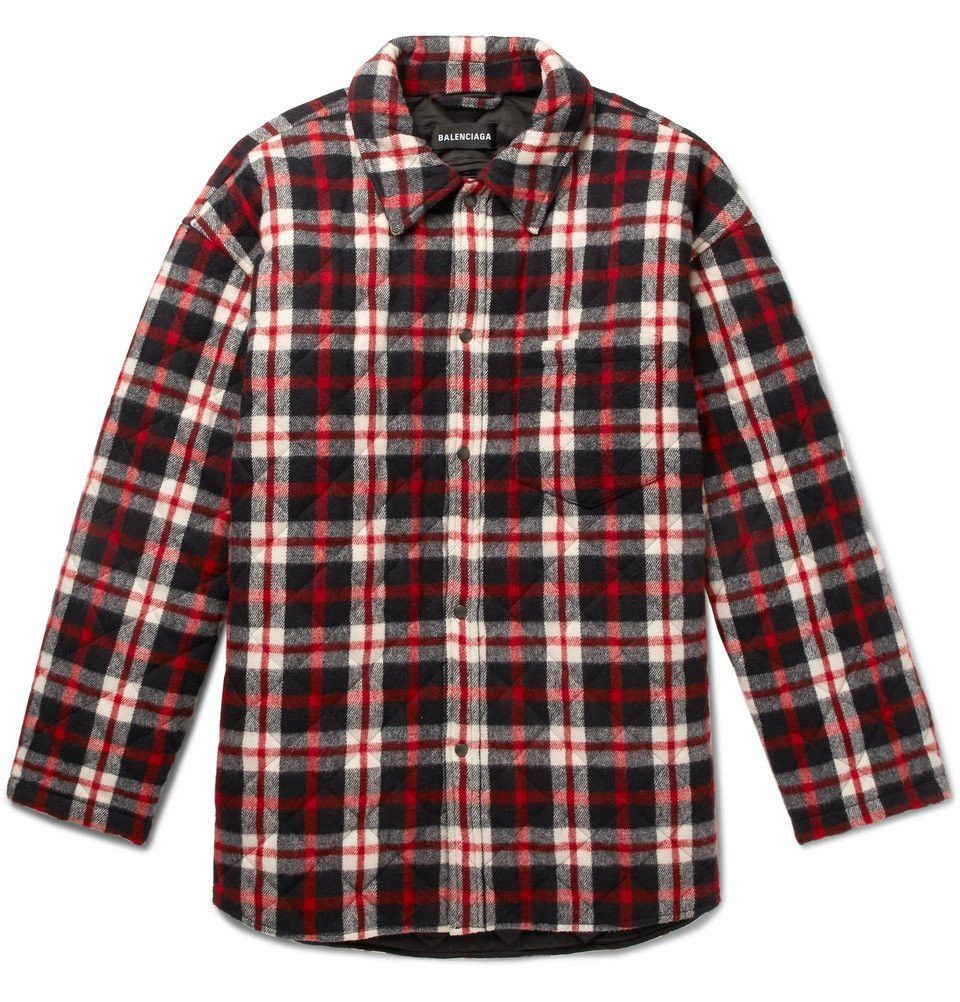 Balenciaga Oversized Quilted Checked Cotton Flannel Coat Red Outerwear